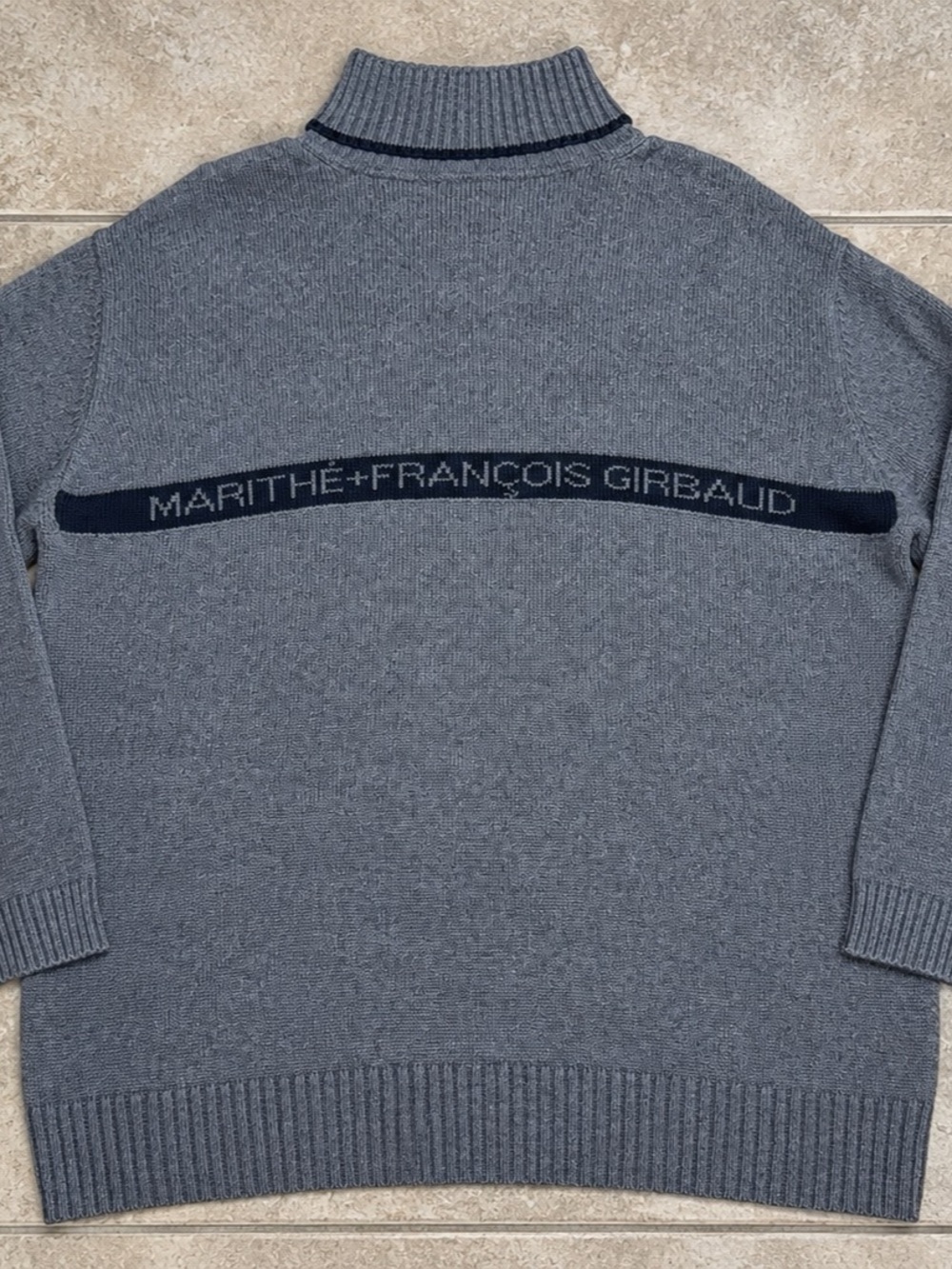 Vintage Marithe Francois Girbaud XXL Gray Cotton Spell Out Knit Sweater